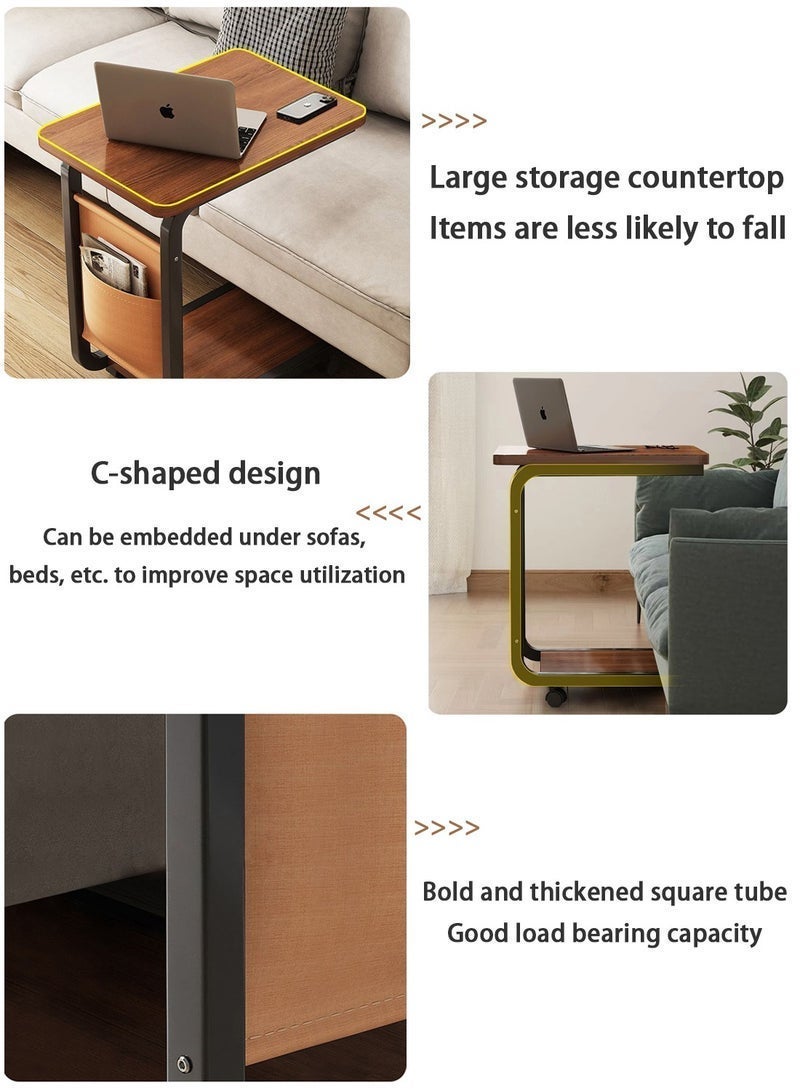 بيوينتي طاولة جانبية لطاولة القهوة مع حقيبة تخزين بإطار معدني على شكل حرف C وطاولة جانبية للسرير وطاولة أريكة لمساحة صغيرة وغرفة الضيوف وغرفة المعيشة وغرفة النوم 45*30*65 سم (جوز) - Image 2